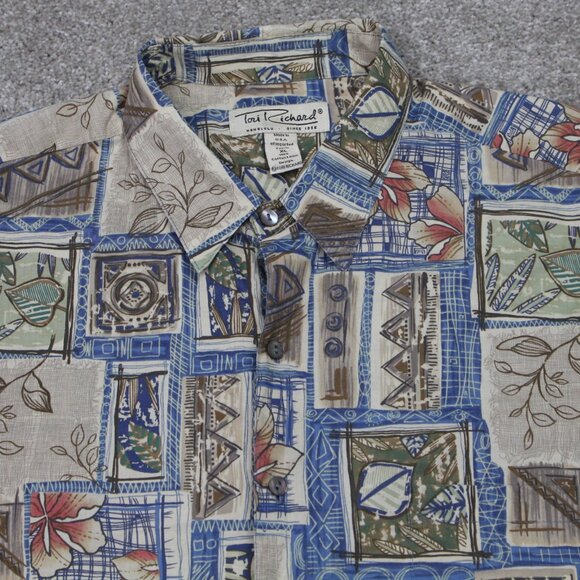 Tori Richard Shirt Men XL Tan Floral Hawaiian Cotton Lawn Short Sleeve Button Up - Picture 6 of 11